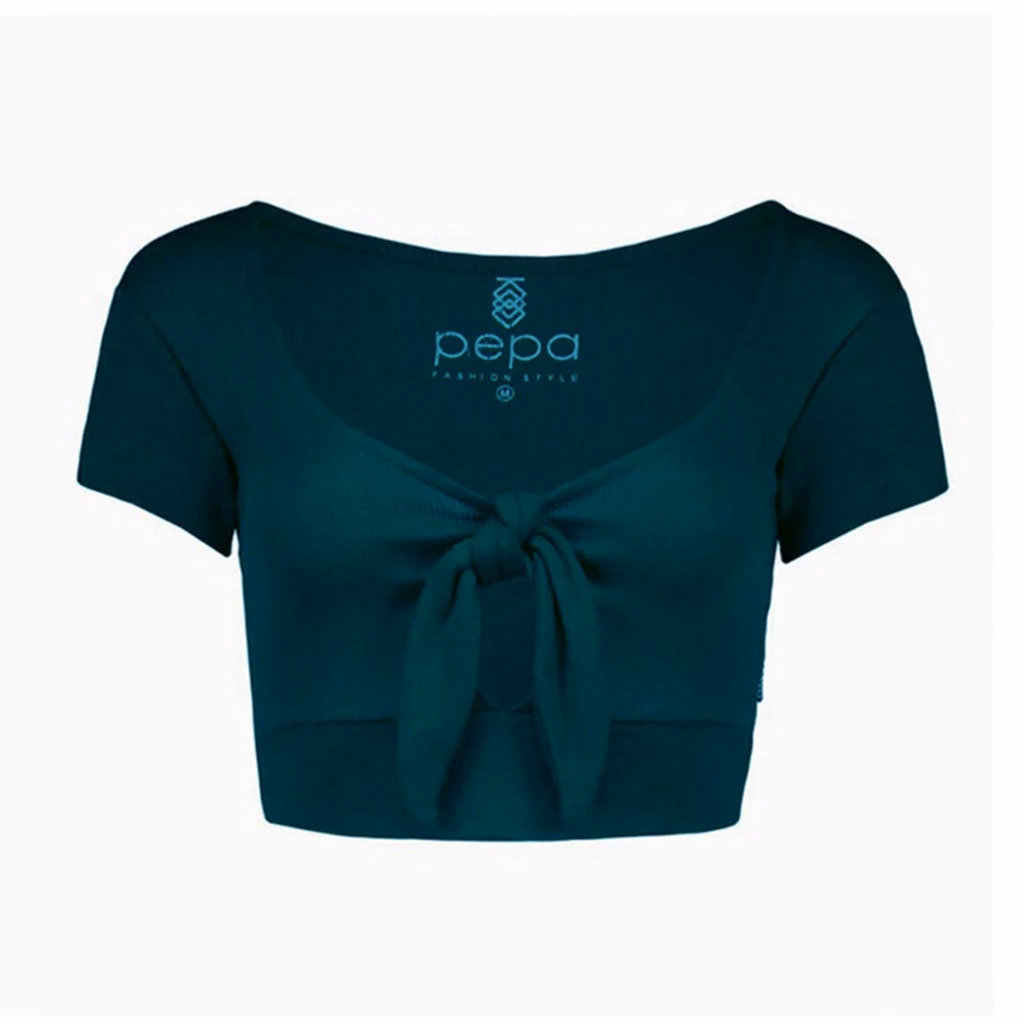 کراپ تاپ زنانه مدل BowBow رنگ سبزآبی