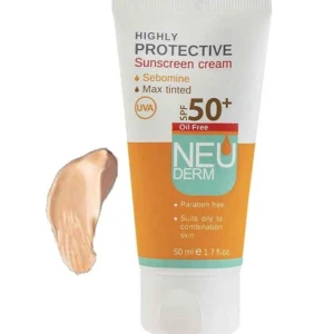 کرم محافظ آفتاب +SPF50 فاقد چربی رنگی تیره 50ML – نئودرم
