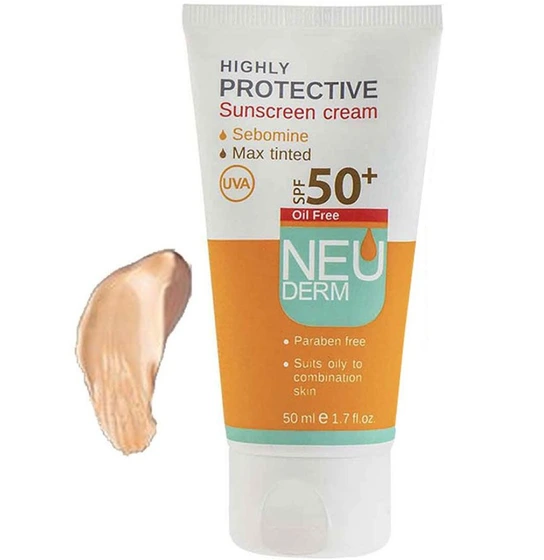 کرم محافظ آفتاب +SPF50 فاقد چربی رنگی تیره 50ML – نئودرم