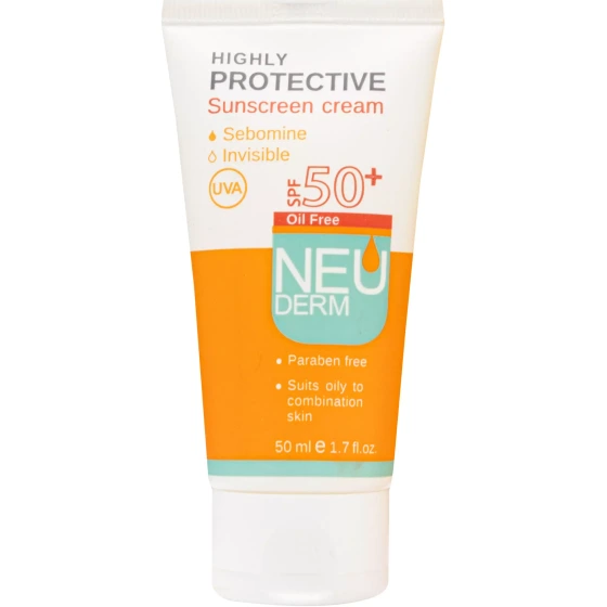 کرم محافظ آفتاب +SPF50 فاقد چربی بی رنگ 50ML – نئودرم
