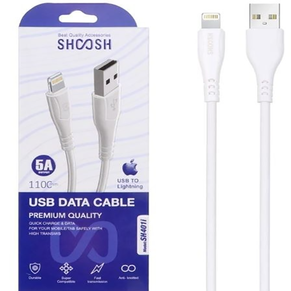 کابل شارژ یو س بی به لایتنینگ ۵ آمپر ۱۱۰ سانتی متر SH401i سفید – شوش