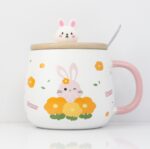 ماگ سرامیکی درب چوبی همراه با قاشق فلزی bunny کد 03